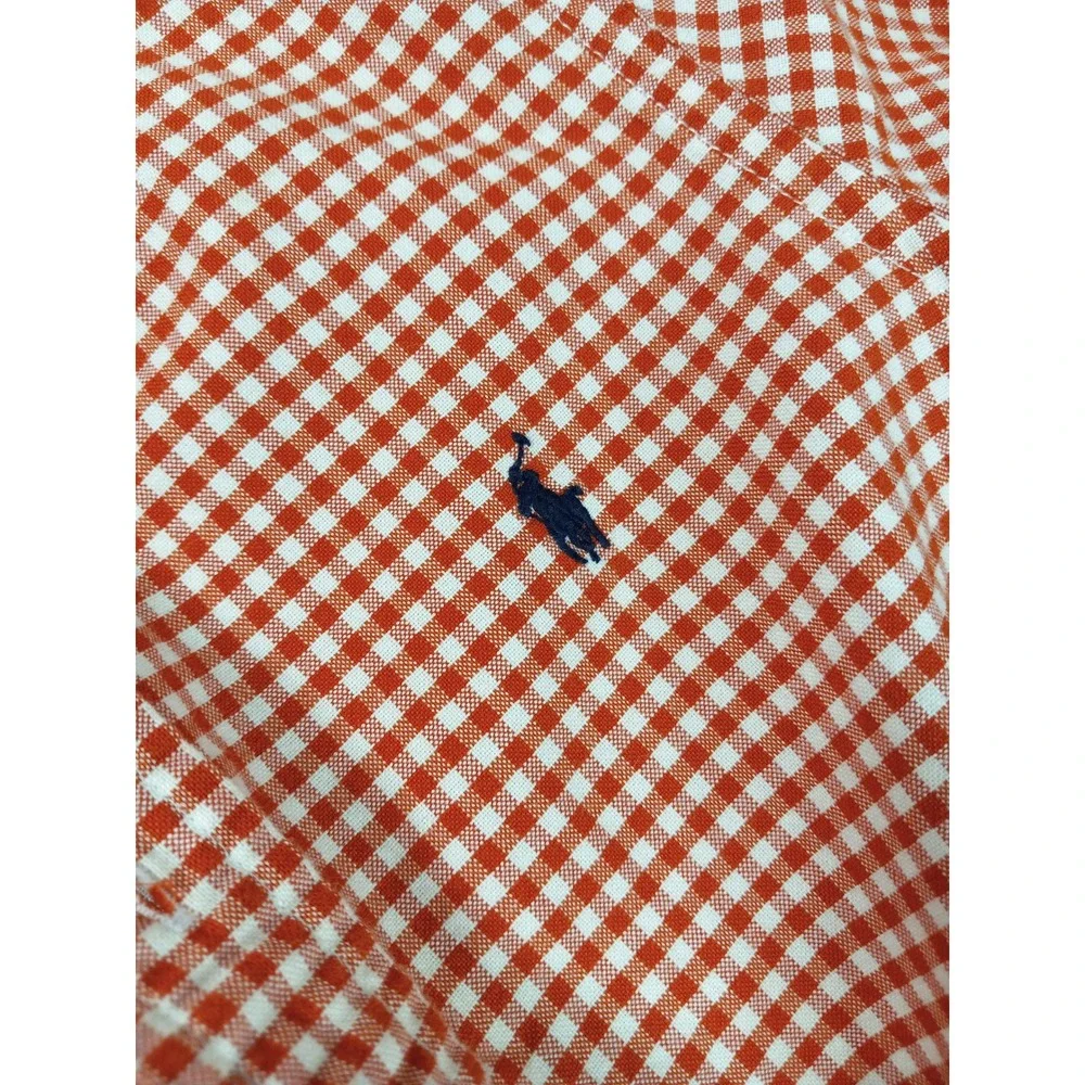 Ralph Lauren Kids Orange Gingham Button Down Shirt Size M 10-12 Cotton Pony Logo